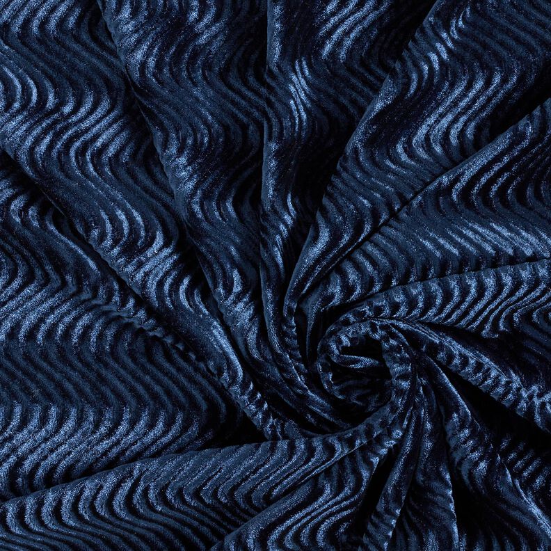 Onde in rilievo in velluto elasticizzato – blu marino,  image number 3