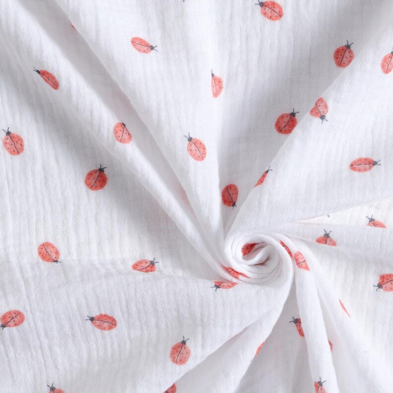 mussolina / tessuto doppio increspato coccinella stampa digitale | Poppy Fabrics – bianco, image number 3