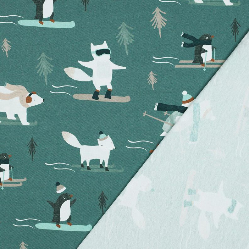 French terry, felpa estiva animali e sport invernali stampa digitale | Poppy Fabrics – petrolio, image number 4