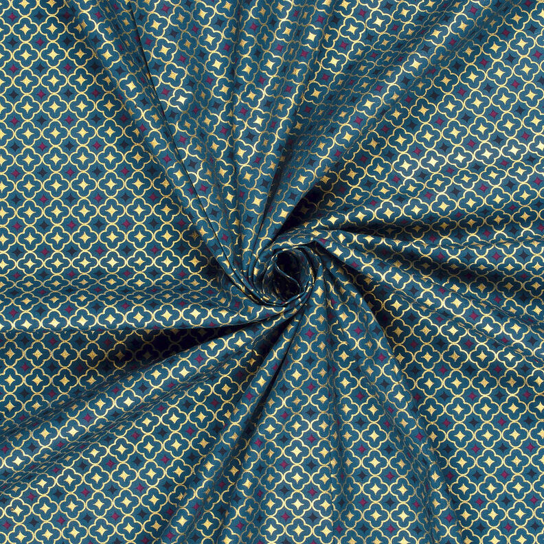 tessuto in cotone popeline Piastrelle festose – petrolio chiaro/oro, image number 3