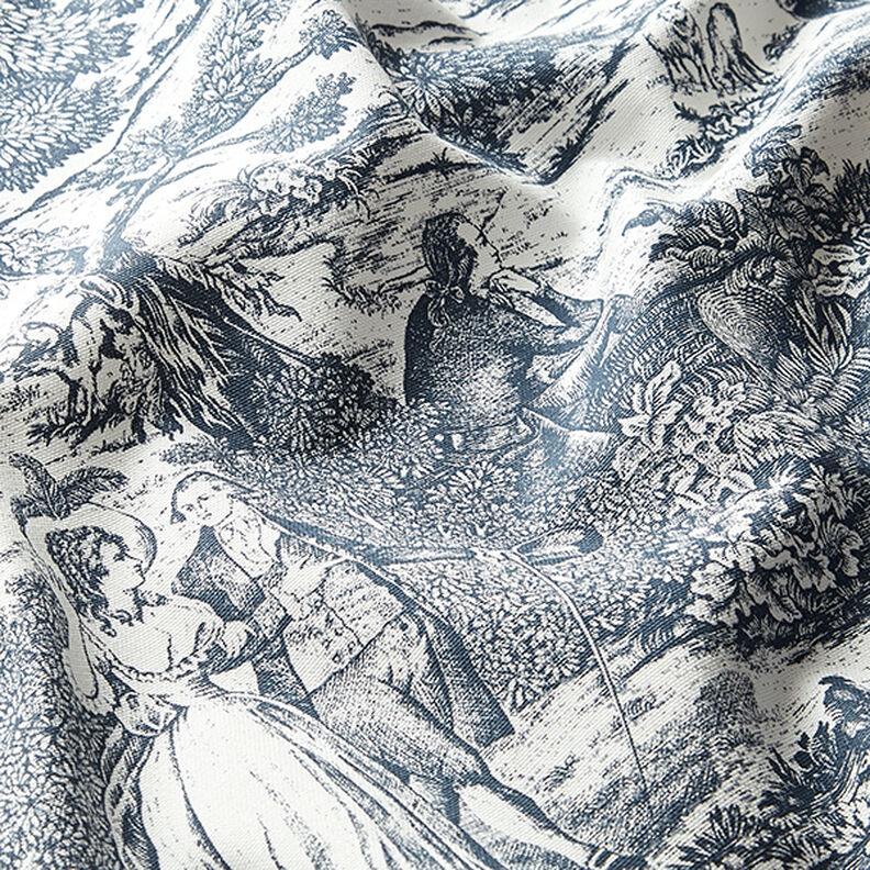 tessuto arredo mezzo panama toile de jouy – blu marino/bianco lana,  image number 2