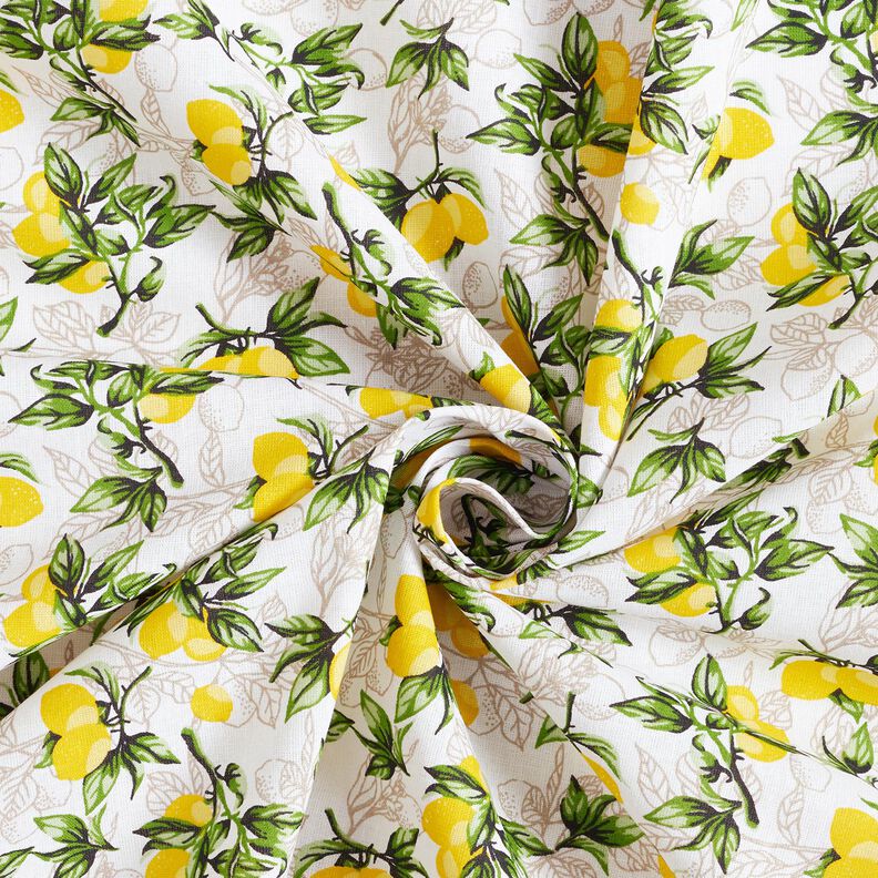 tessuto in cotone cretonne Rami di limone – bianco/giallo limone,  image number 3
