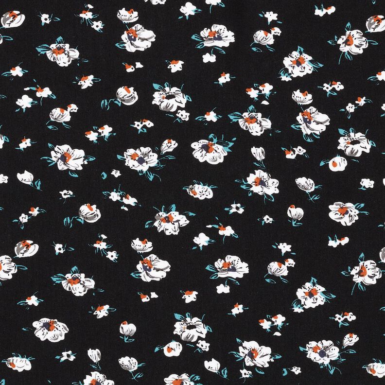 Tessuto in viscosa con pioggia floreale – nero, image number 1
