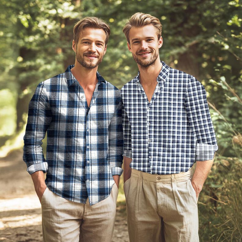 flanella di cotone grandi quadri – colore blu jeans/bianco lana,  image number 4