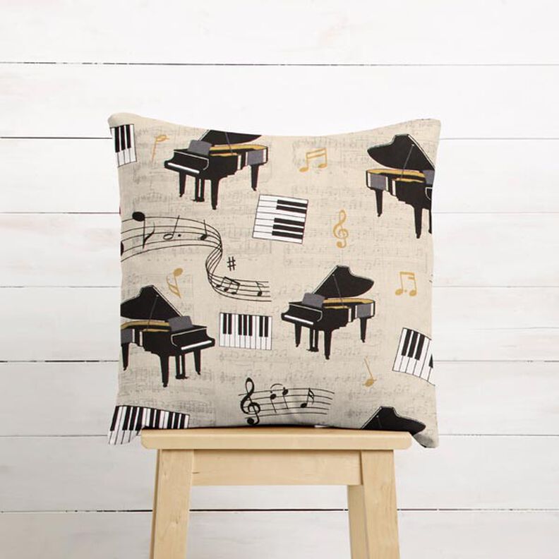 tessuto arredo mezzo panama pianoforte a coda e note – naturale/nero,  image number 5