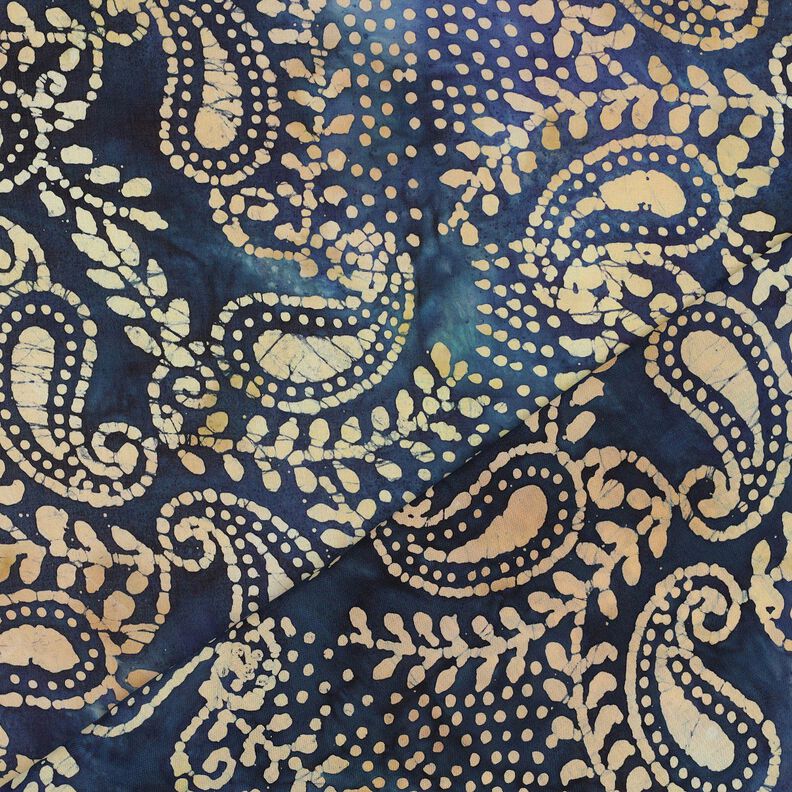 fine batista di cotone Batik Paisley – blu oceano/sabbia,  image number 4