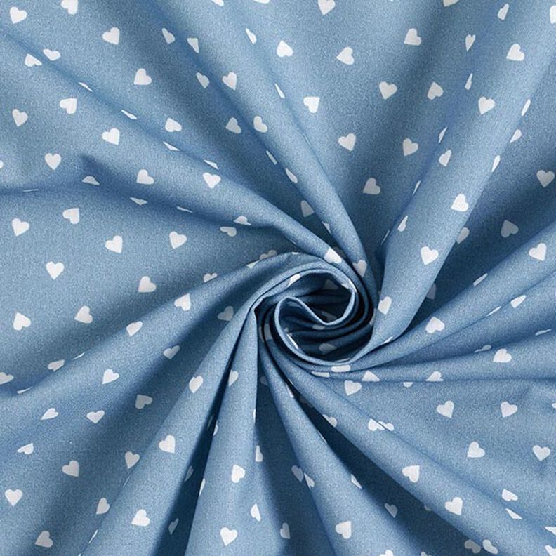 Popeline di cotone biologico con cuori sparsi – blu jeans chiaro,  image number 3