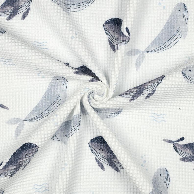 piqué nido d’ape balene stampa digitale | Poppy Fabrics – avorio/grigio blu,  image number 3