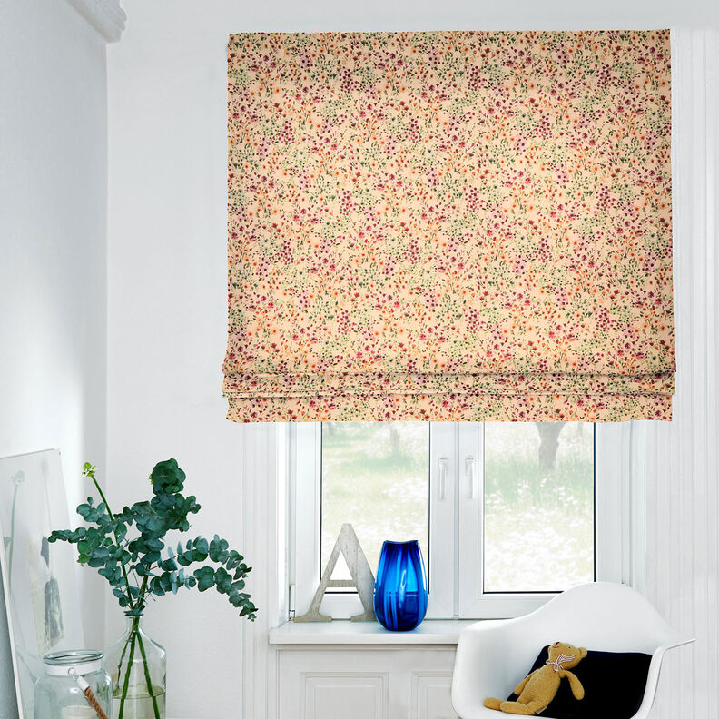 tessuto arredo mezzo panama Amabili fiori – albicocca/rosso merlot,  image number 6