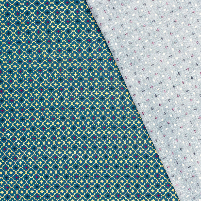 tessuto in cotone popeline Piastrelle festose – petrolio chiaro/oro, image number 4