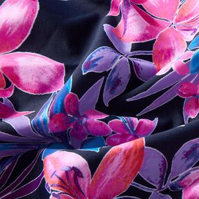 tessuto per costumi da bagno Fiori tropicali – blu marino/pink, 
