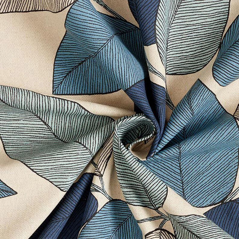 tessuto arredo mezzo panama grandi foglie – blu/naturale,  image number 3