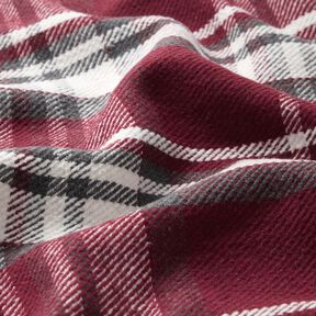 Tessuto per cappotto con retro in pelliccia quadrettato – rosso Bordeaux/grigio ardesia, 
