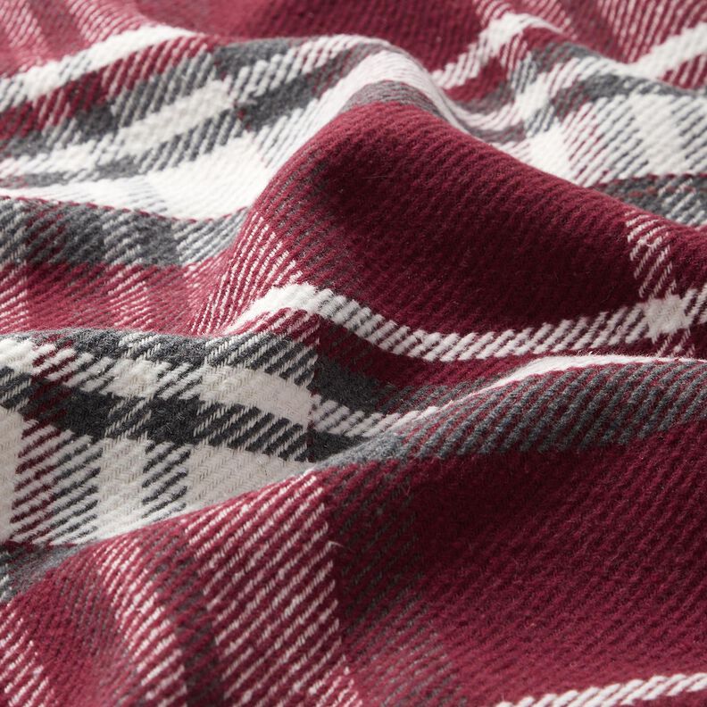 Tessuto per cappotto con retro in pelliccia quadrettato – rosso Bordeaux/grigio ardesia,  image number 2