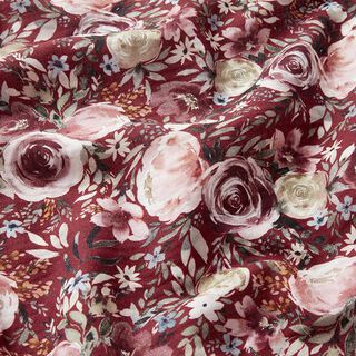 mussolina / tessuto doppio increspato rose acquerello stampa digitale – rosso Bordeaux, 