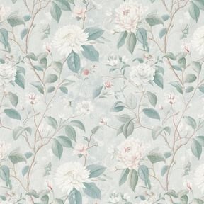 tessuto in cotone popeline sottili rami in fiore – blu-argento, 