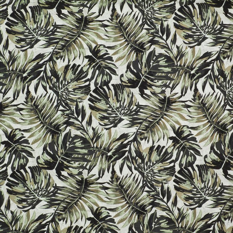 misto lino viscosa Stampa digitale Monstera – grigio nebbia/cachi chiaro,  image number 1