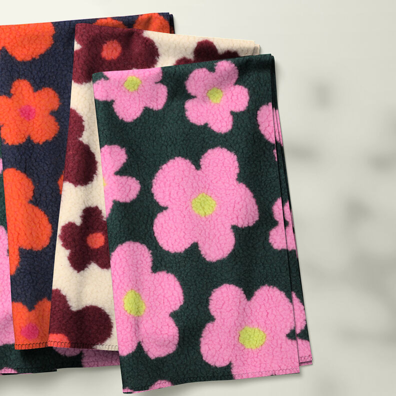 tessuto peluche fiori | Poppy Fabrics – blu marino/arancione, image number 6