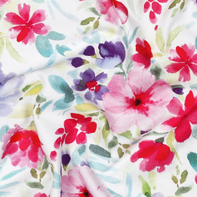 jersey di cotone Fiori estivi in stampa digitale – bianco/rosa fucsia acceso,  image number 2