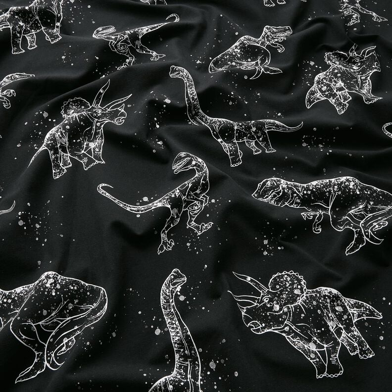 jersey di cotone Contorni di dinosauri | Glitzerpüppi – nero/bianco,  image number 1