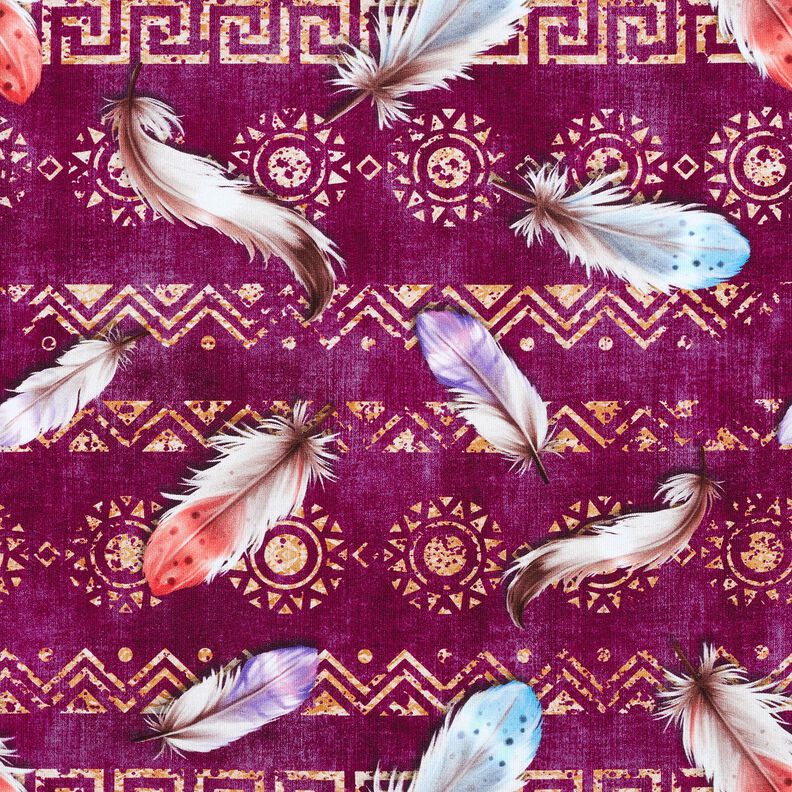 French terry Piume boho | Glitzerpüppi  – uva/aragosta,  image number 1