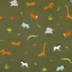 GOTS popeline di cotone animali della steppa | Poppy Fabrics – verde oliva scuro, 