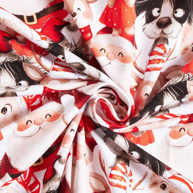 French terry, felpa estiva animali in costume natalizio stampa digitale – bianco/peperoncino,  image number 3