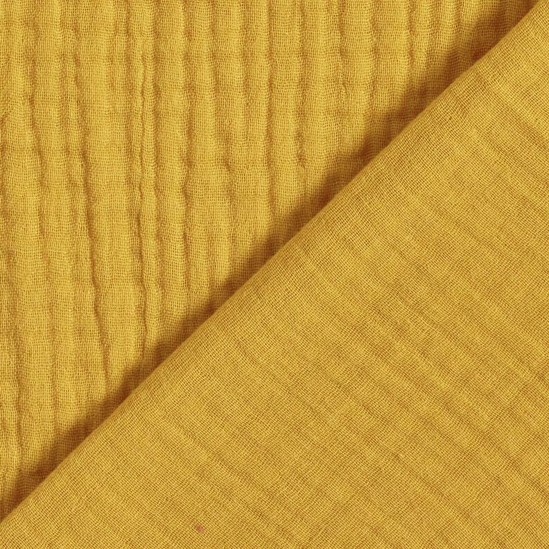 Mussola di cotone a tre strati tinta unita – senape,  image number 4