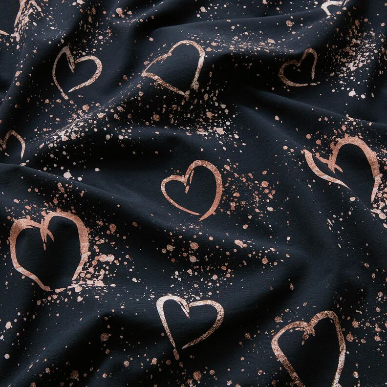 jersey di cotone Cuori con riflessi dorati | Glitzerpüppi – nero-azzurro/rosa antico scuro,  image number 2