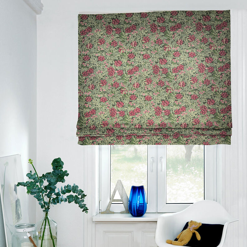 tessuto arredo mezzo panama Fiori di gelsomino – pino scuro/rosso Bordeaux, image number 6