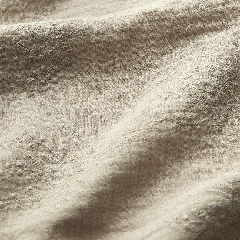 mussolina / tessuto doppio increspato Tralci di fiori tono su tono – grigio seta,  image number 2