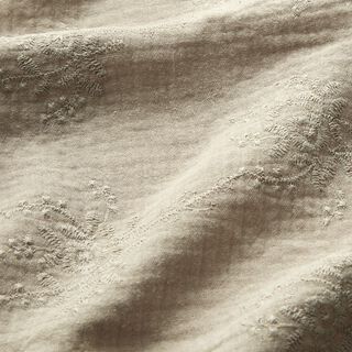 mussolina / tessuto doppio increspato Tralci di fiori tono su tono – grigio seta, 