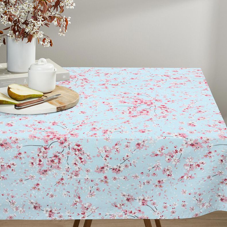 tessuto arredo mezzo panama Rami di fiori di ciliegio – azzurro/rosa,  image number 7