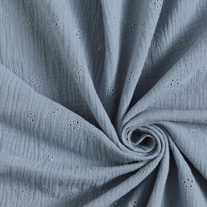 mussolina / tessuto doppio increspato ricami a giorno Tralci di fiori – grigio blu, image number 3