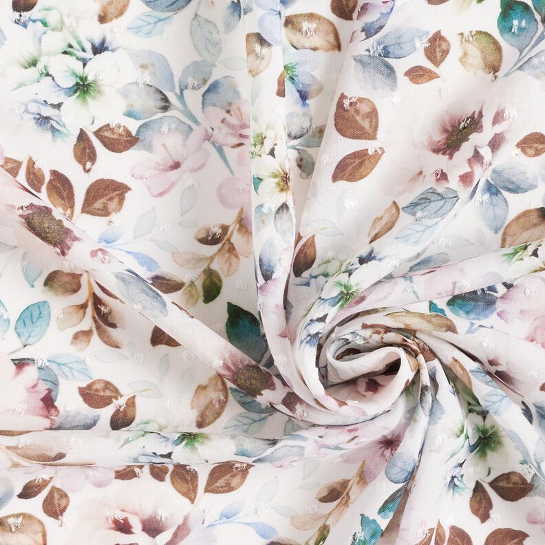 Tessuto in viscosa Dobby a fiori acquerellati – crema,  image number 3