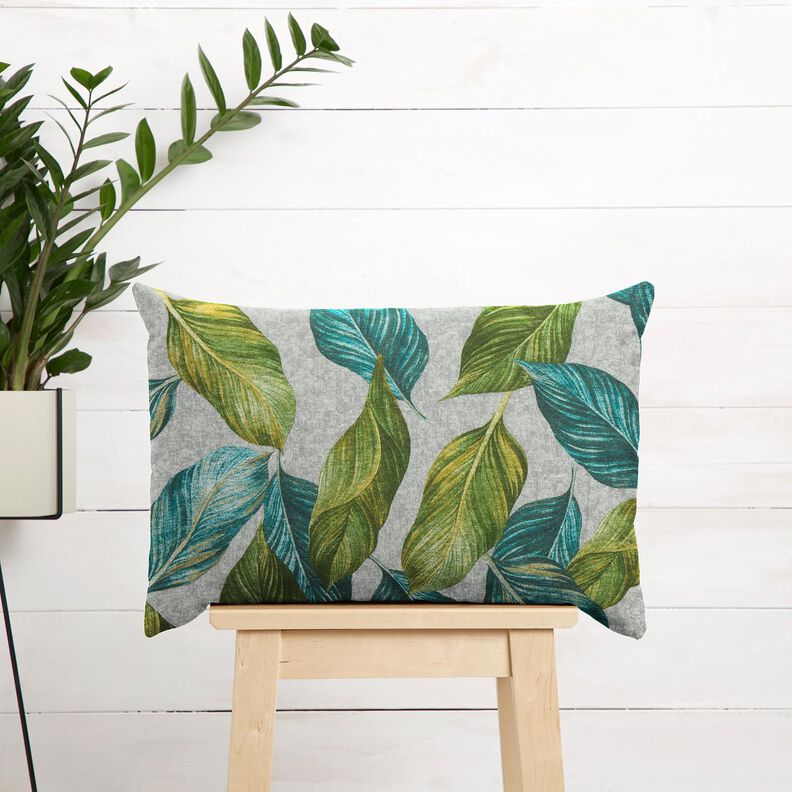 tessuto arredo tessuti canvas Foglie di ficus – abete blu/grigio, image number 7