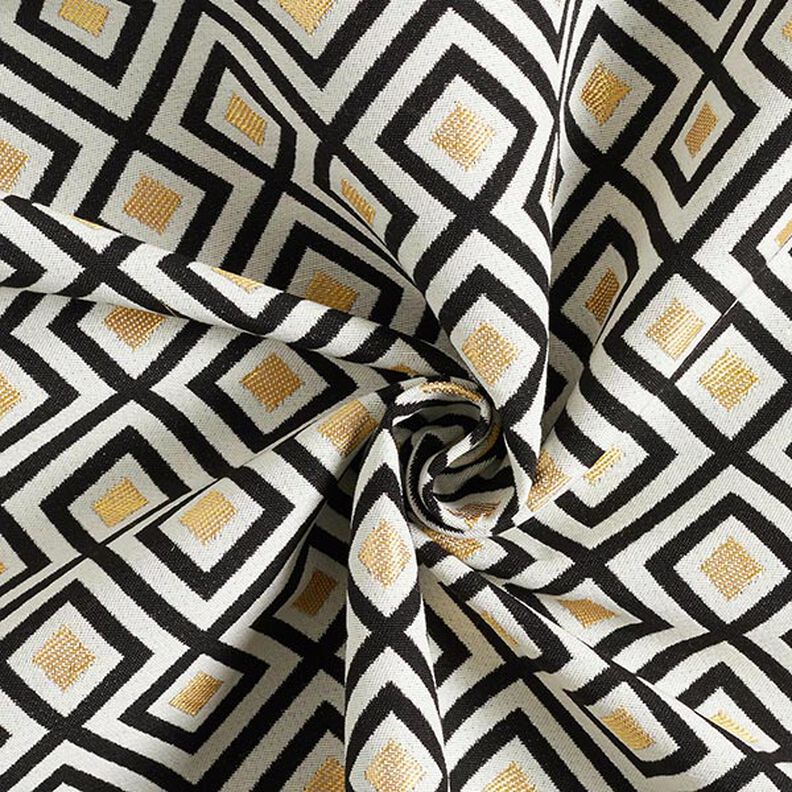 tessuto arredo jacquard losanghe art déco – bianco lana/oro,  image number 3