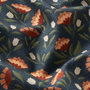 tessuto in cotone popeline Fiori delicati – nero-azzurro/terracotta, 