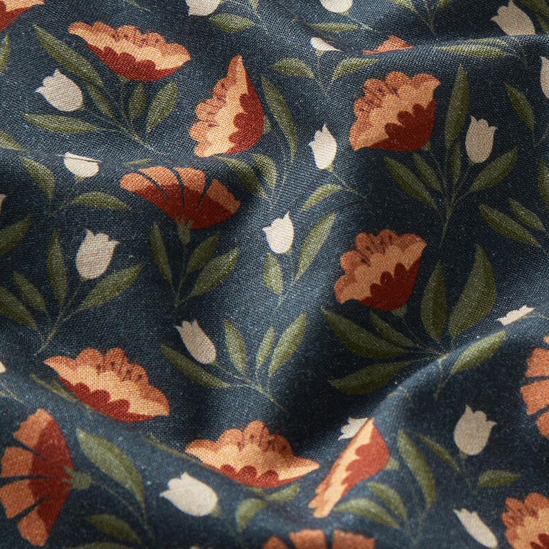 tessuto in cotone popeline Fiori delicati – nero-azzurro/terracotta, image number 2