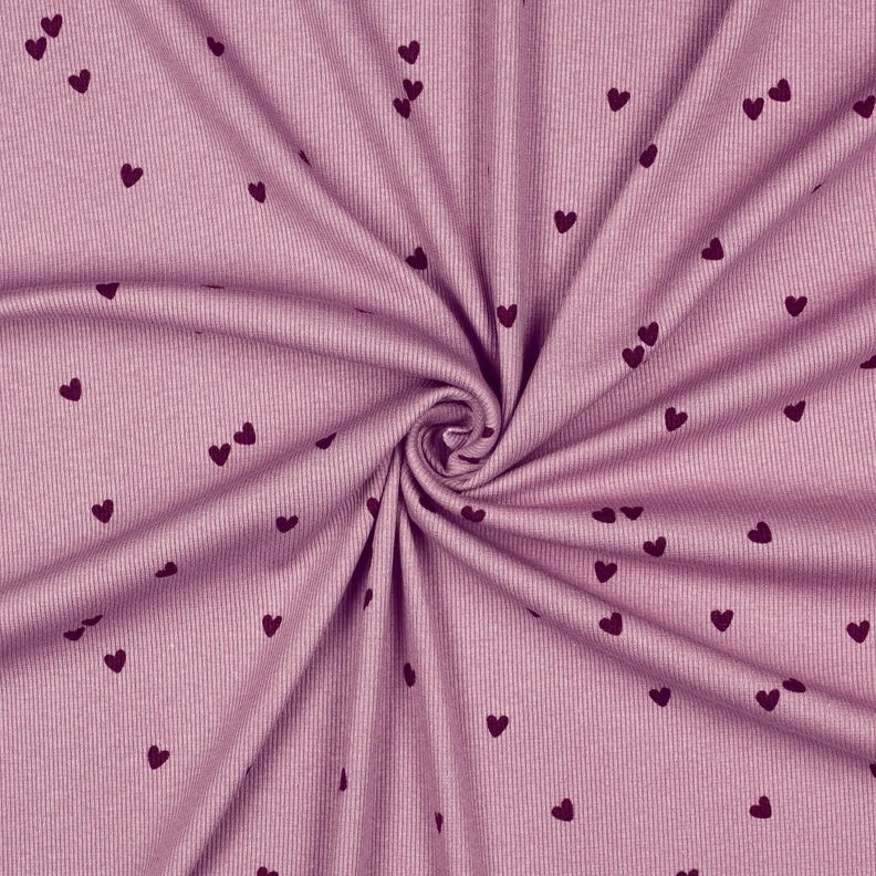 jersey a coste cuori sparsi | Poppy Fabrics – violetto pastello/rosso merlot, image number 3