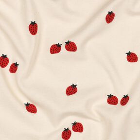 GOTS jersey di cotone fragole | Poppy Fabrics – beige chiaro/rosso carminio, 