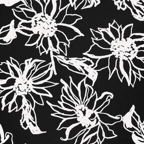 misto lino viscosa Girasoli astratti – nero/bianco, 