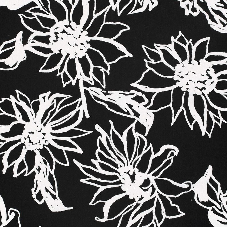 misto lino viscosa Girasoli astratti – nero/bianco,  image number 1