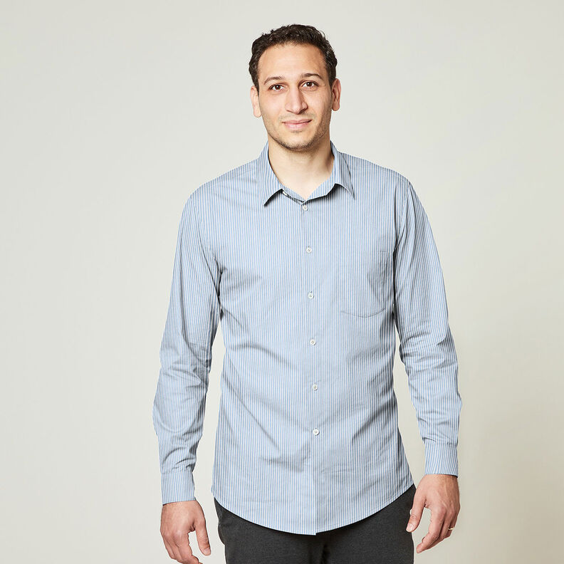 Tessuto elasticizzato per camicia a righe strette – bianco/azzurro,  image number 7