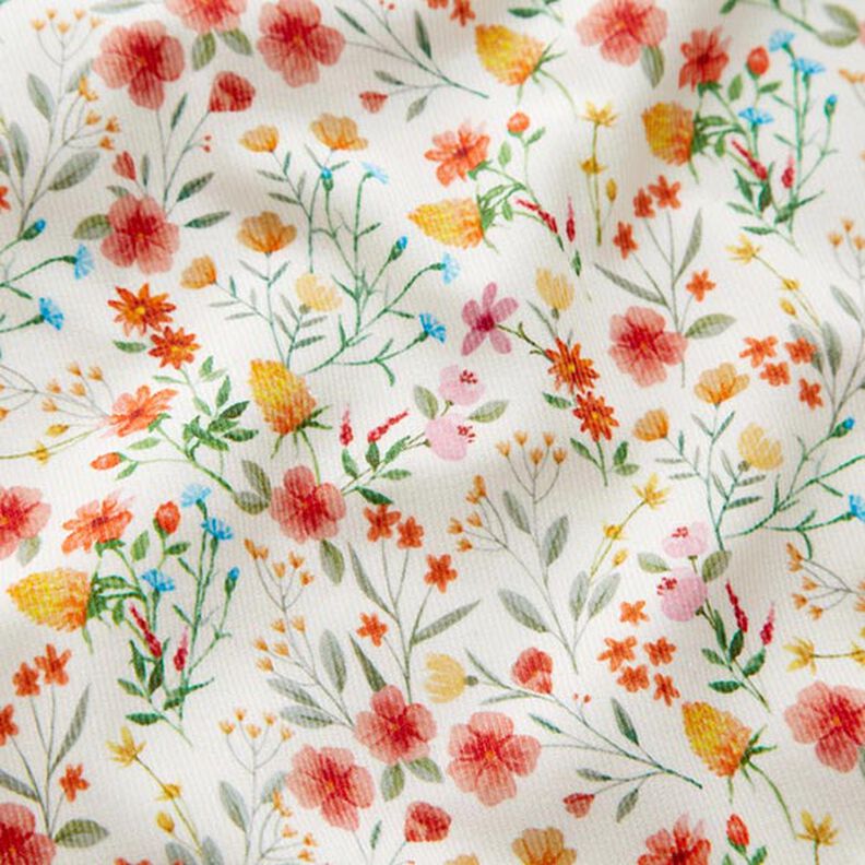 velluto a costine Prato fiorito in acquerello stampa digitale – bianco lana,  image number 2