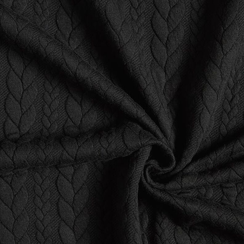Jersey jacquard, cloqué, motivi a treccia – nero,  image number 3