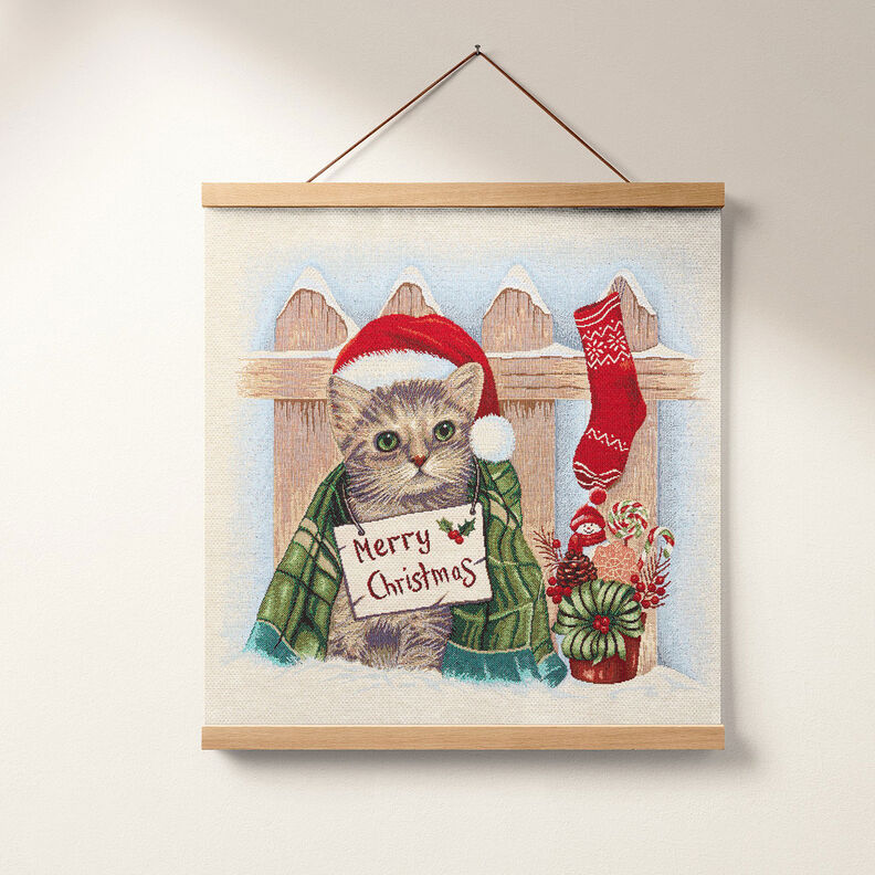 taglio di tessuto gobelin gatto natalizio – azzurro/rosso, image number 6