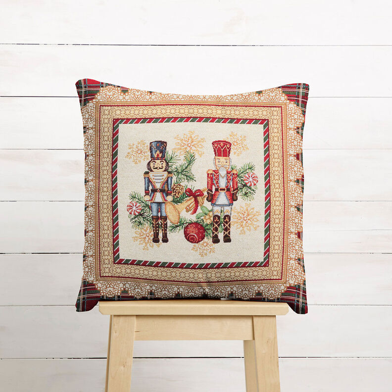 taglio di tessuto arredo gobelin Duetto di schiaccianoci – rosso carminio/beige chiaro, image number 6