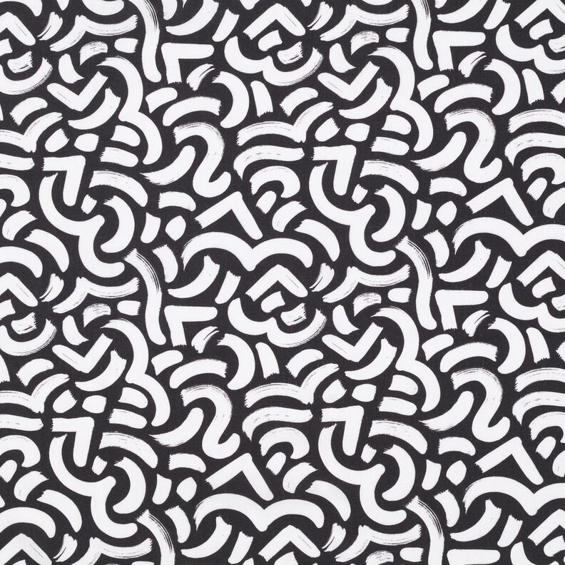 Tessuto di viscosa Linee ondulate astratte – nero/bianco, image number 1