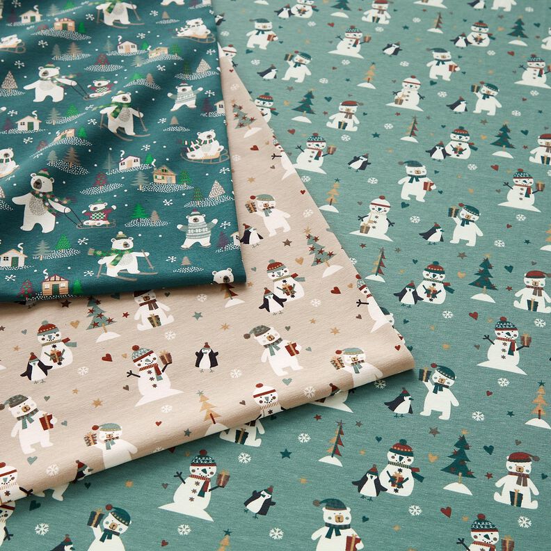 jersey di cotone Pinguino, orso polare e pupazzo di neve – mandorla,  image number 5